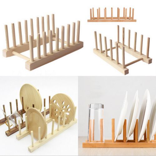 DIY Bamboo Drainer Wooden Dish Rack Plates Holder Kitchen St