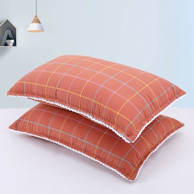 Washed Cotton Pillowcase Pair 4567 Soft Breathable Gingham U
