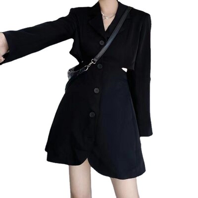 Frenh retro high-grae sexy Hepburn style bakless blak suit r