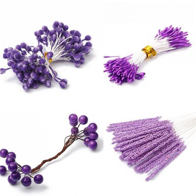 90pcs Red Yellow Artificial Flowers Stamen Berries Bundle跨
