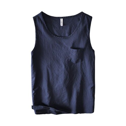 L947 Sleeveless Cotton And Linen Casual Thin Round Neck Vest