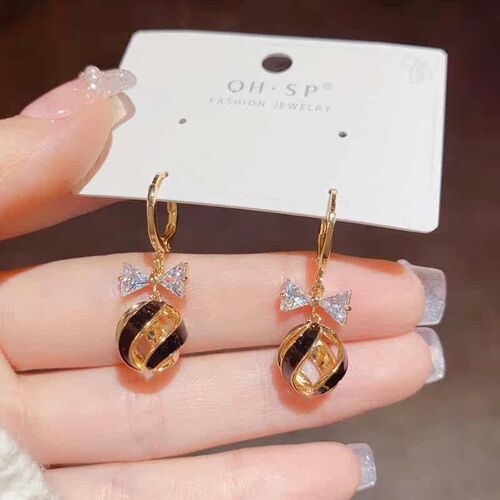 Elegant Simple Diamond Bow Ball Ear Buckle Womens Personali