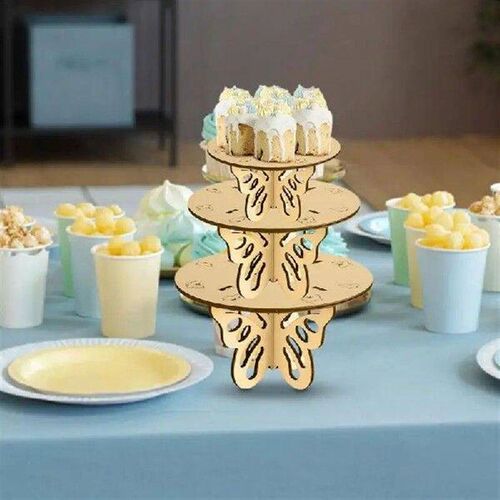 Round Cake Stand 3-Tier Cupcake Holder Stand Wooden Tiered