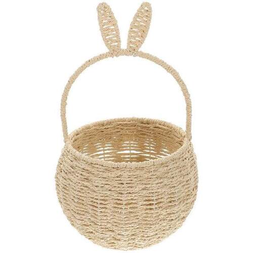 Carrying Woven Basket White Handle Portable Storage