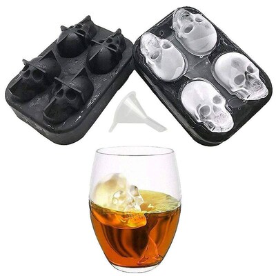 LMETJMA 3D Skull Ice Cube Tray With Funnel Silicone Flexible