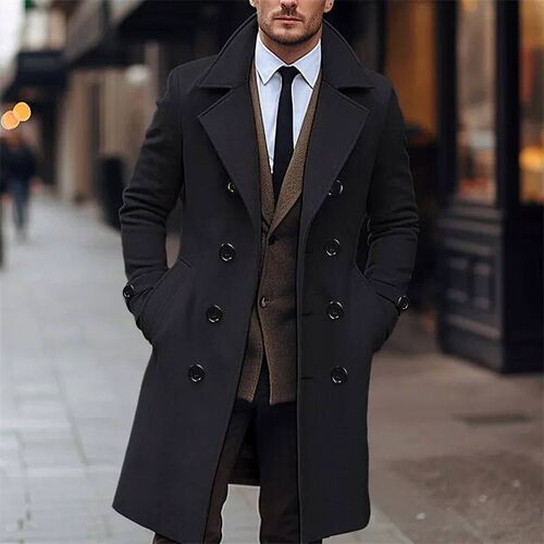 Autumn Winter Mens Woolen Coats Business Casual Fashion Dou