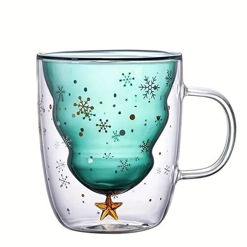 1pc, Christmas ree Coffee Mug, Double Walled Glass Coffee Cu