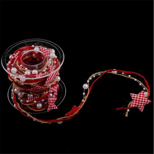 Red Christmas Ribbon Decoration for Tree Star Bead Chain