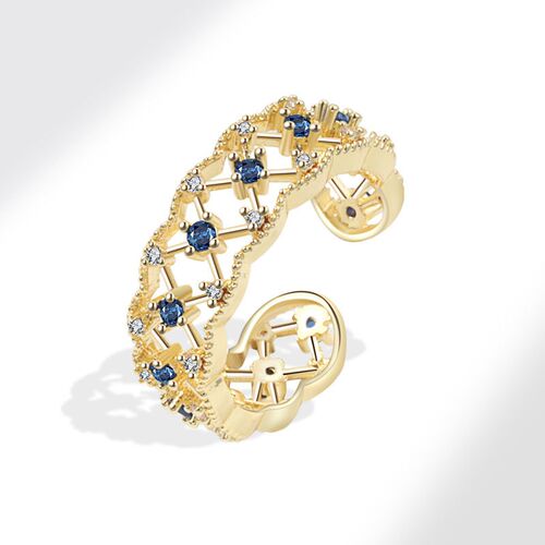 Retro Palace Hollow Lace Ring Blue Zircon Stylish and Person