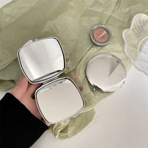 Hand-held Double-sided Small Mirror Womens Portable Metal F