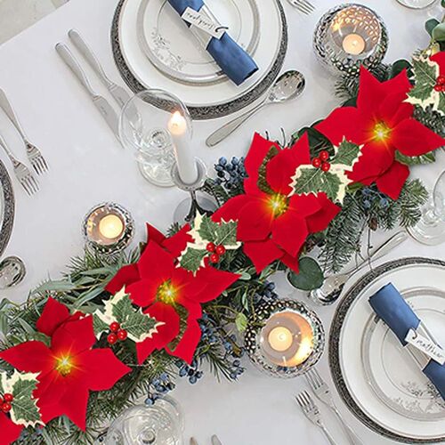 Poettia Christmas Flowers Garland String Lights Xmas Tree Or