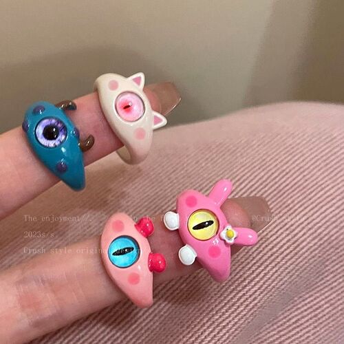 Punk eyes ring Cute Green Monster Ring For Women Fashion Swe