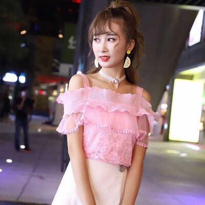 2018 Summer Autumn Women Mesh Blouse Sweet Slash Neck Floral