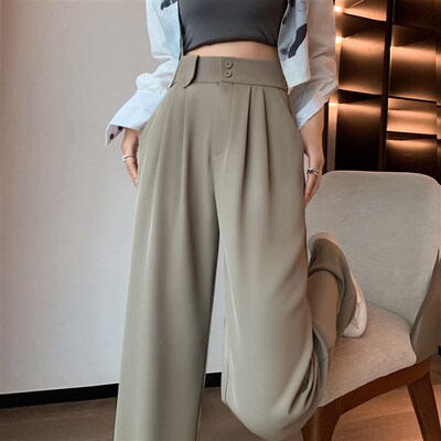 Spring and Summer New High Waist Dipped White Suit Wide Leg