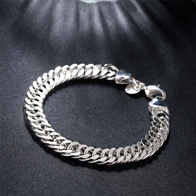 Noble 925 Sterling Silver Square Solid Chain Bracelet For