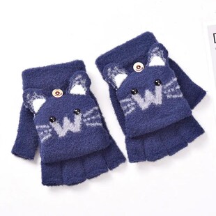 Cute Kids Gloves Winter Warm Faux Fur Knit Boy Girl Children
