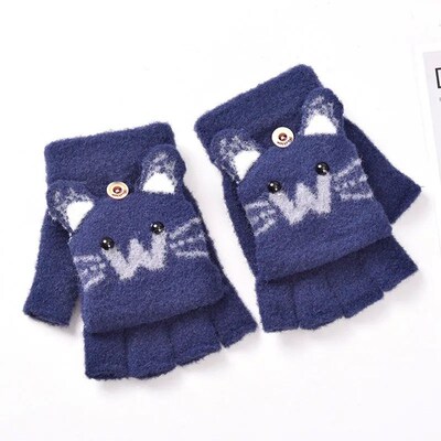 Cute Kids Gloves Winter Warm Faux Fur Knit Boy Girl Children