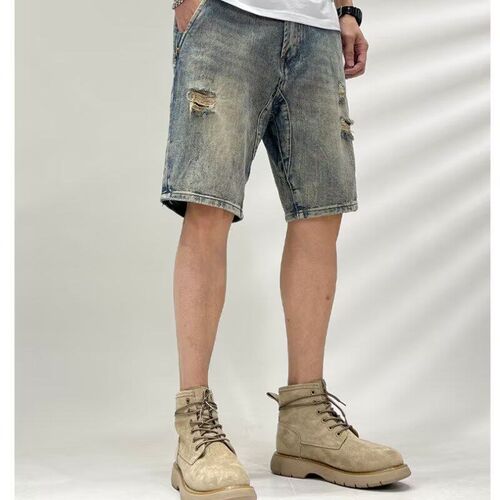 Spring New Youth Popular Ripped Five-point Pants tendy Jeans