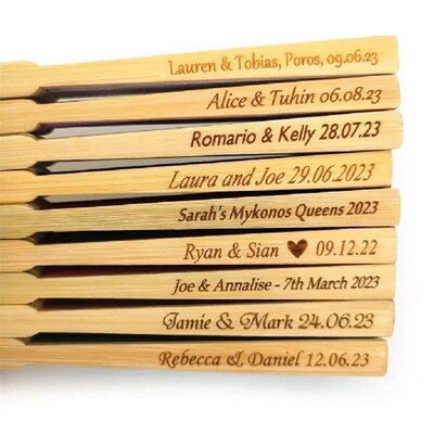 30/80Pcs Personalized Engraved Folding Hand Fan Wedding