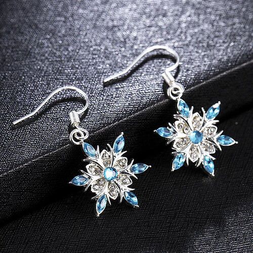 New Elegant Blue Rhinestone Snowflake Drop Earring for Women