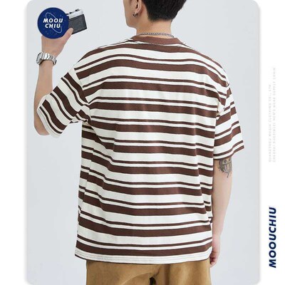 Muqiu Mens Wear  Spring and Summer New Striped Short-slee