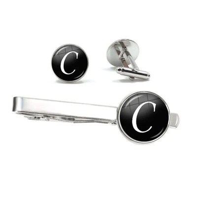 26 Alphabet Letters Print Personality Men Tie Clip & Cufflin