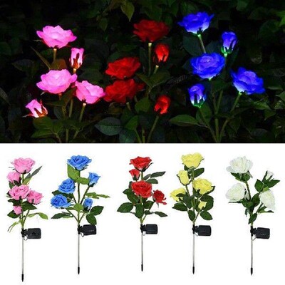 5 Head LED Solar Rose Lights Simulated Flower Lights Rose