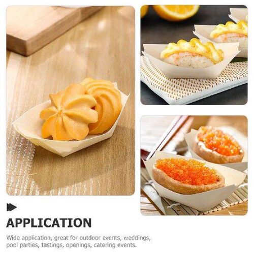200 Pcs Disposable Wooden Boat Sushi Food Plate Tray