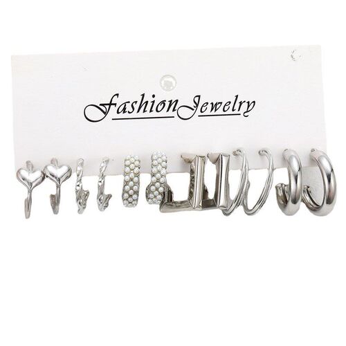 Creative Simple Heartshaped Pearllike Geometric Earring 6Pac