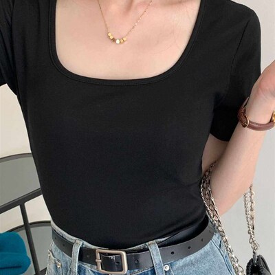U-collr French Squre Collr Top Womens Summer New Knitted Sh