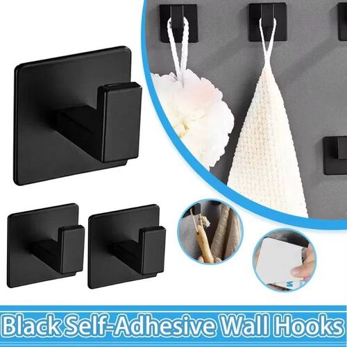 1-4pcs Bathroom Adhesive Wall Black Robe Hooks Towel Hook Co