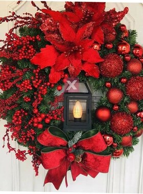 Christmas Wreath with Lamp Bow Ball Big Red Flower Navidad P