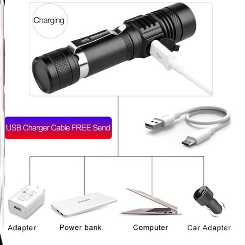 5000LM Led flashlight USB torch Zoomable 18650 Bicycle Light