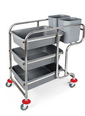 柏德汇酒店不锈钢小手推车餐盘餐具收集收碗车餐厅饭店三层收餐车