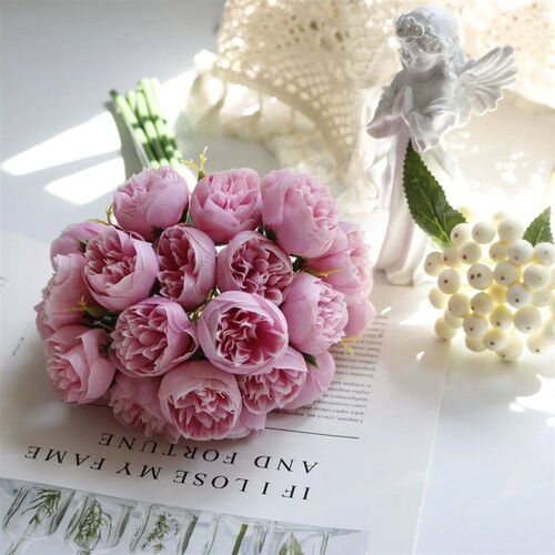 Rose Pink Peony Artificial Flowers Silk Bouquet 27heads Rose