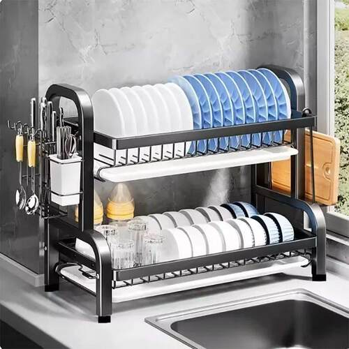 Dish Drying Rack 2-Tier Compact Kitchen Dish Rack Drainboard