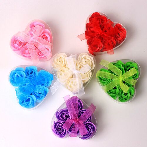 6 Heart-shaped Soap Flowers Pvc Box Valentines Day Small Gi