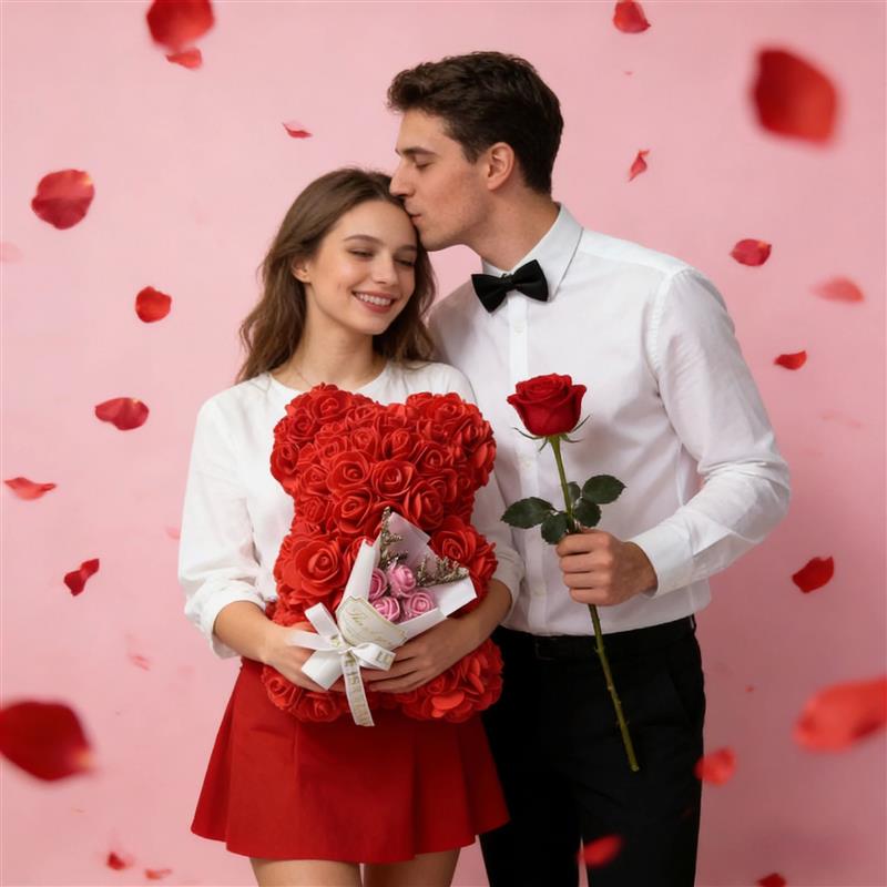 25cm Rose Flower Teddy Bear Gift Set In Premium Box Perfect