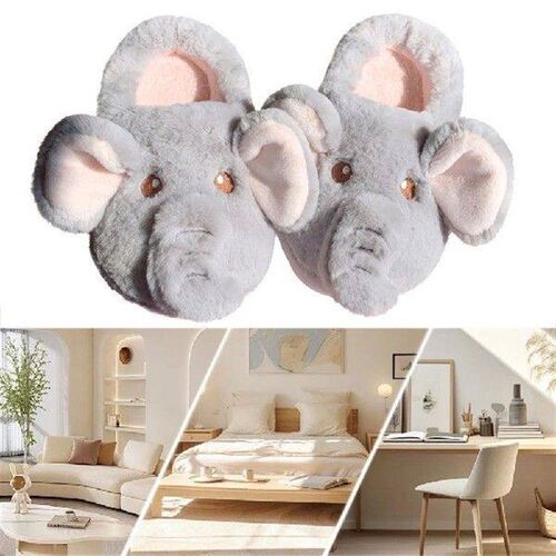 Plush Elephant Slippers Slip-on House Shoes Cute Fluffy