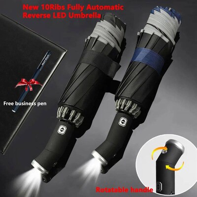 Fully Automatic Reverse Folding Umbrella With LED Flashlight
