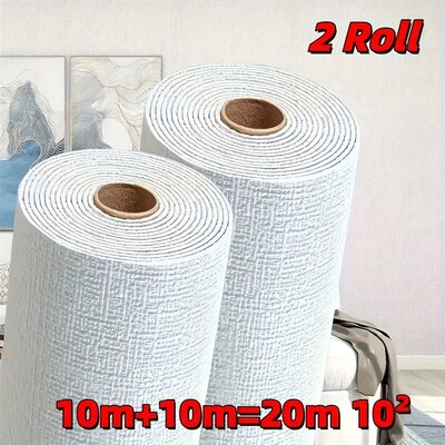 2 Rolls of 3D Linen Self-adhesive Wallpaper Stickers, Foam W