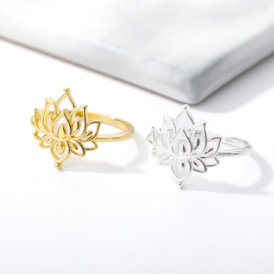 Vintage Lotus Rings for Women Girls Cuff Ring Promise ring S