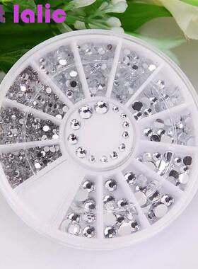 400Pcs Nail Rhinestones Set Silver round & Diamond Shapes 3D
