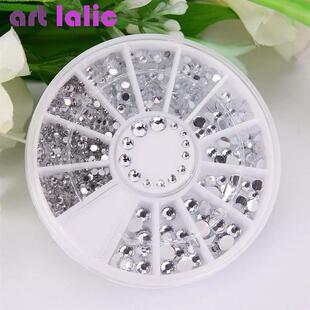 400Pcs Nail Rhinestones Set Silver round & Diamond Shapes 3D