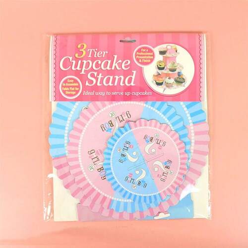 Gender Reveal Party Cupcake Stand Boy or Girl 3-Tier Disposa