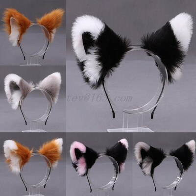 Women Realistic Long Furry Animal Cat Ears Headband Lolita K