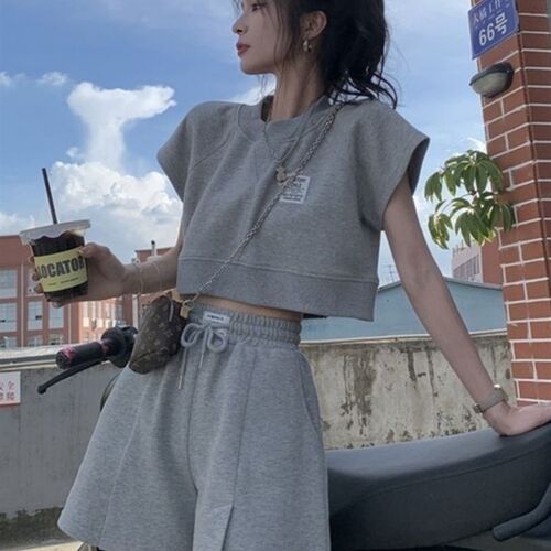 Summer Crop Top Sets for Women Casual Clothing Solid Short S