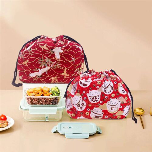 1Pc Japanese Style Drawstring Lunch Box Storage Bag For Trav