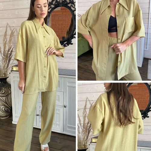 Clacive Causal Loose Trouser Suits Autumn Short Sleeve Blous