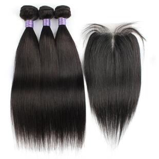 Natural color hair bundles with closure straight 200g/set Br